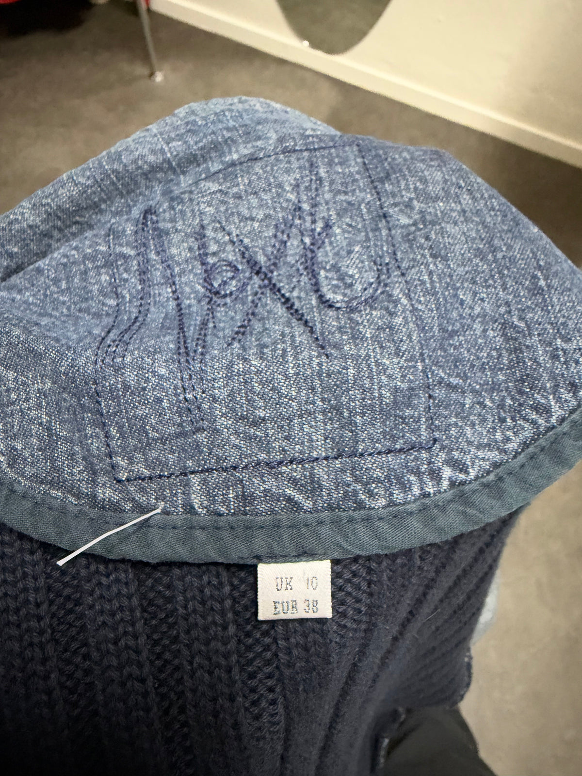 Vintage denim & ribbed knit zip up