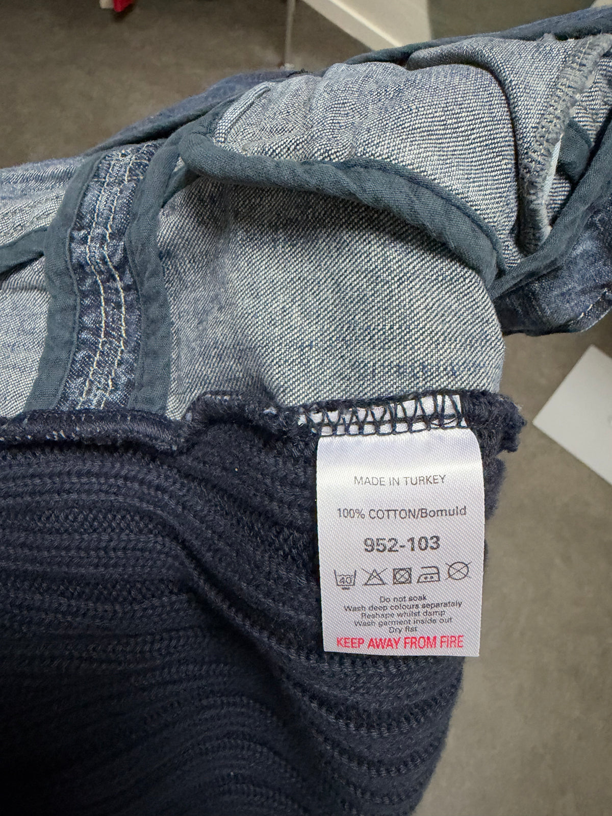 Vintage denim & ribbed knit zip up