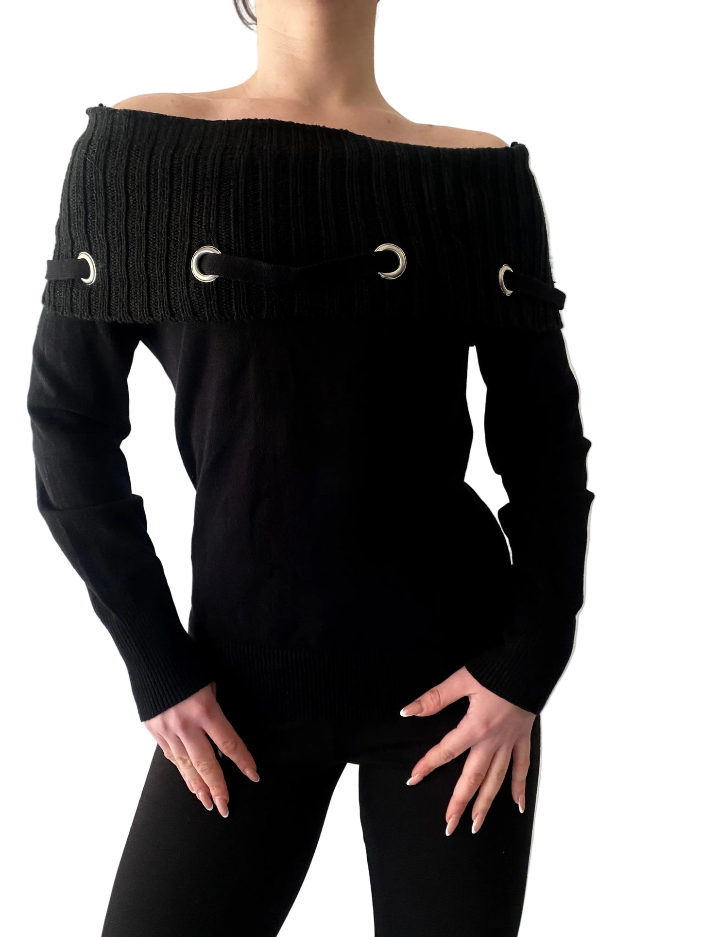Black off shoulders knit top