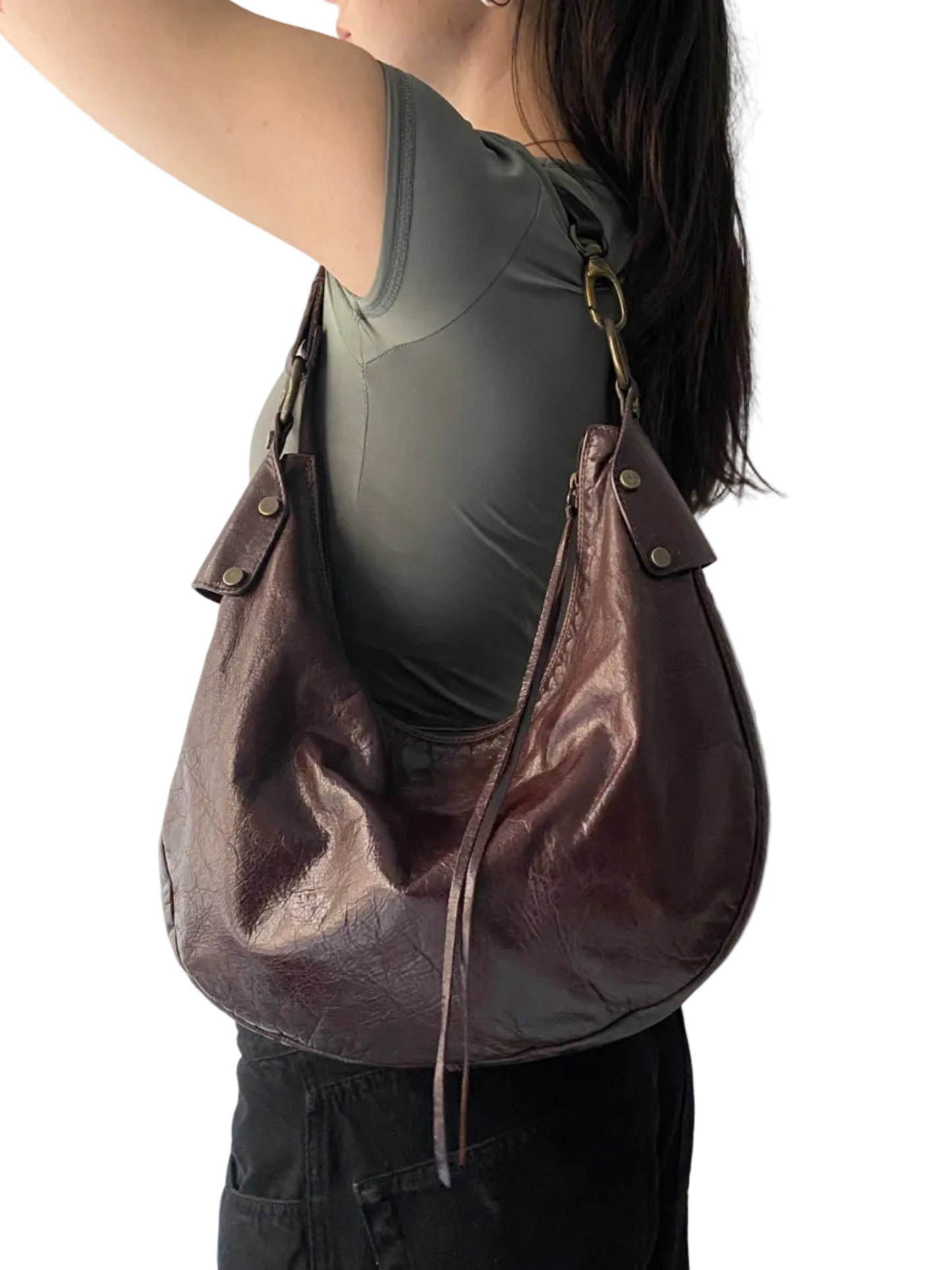 Genuine leather chocolate brown shoulder bag