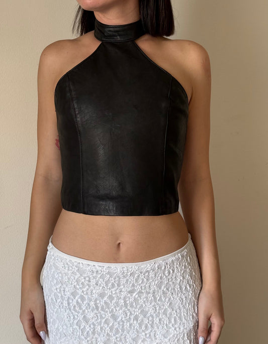 Real leather open back top