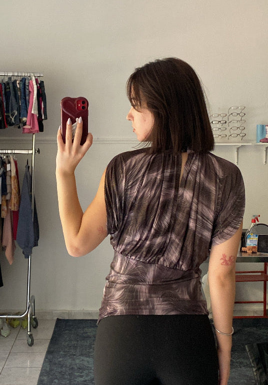 One of a kind abstract high neck top