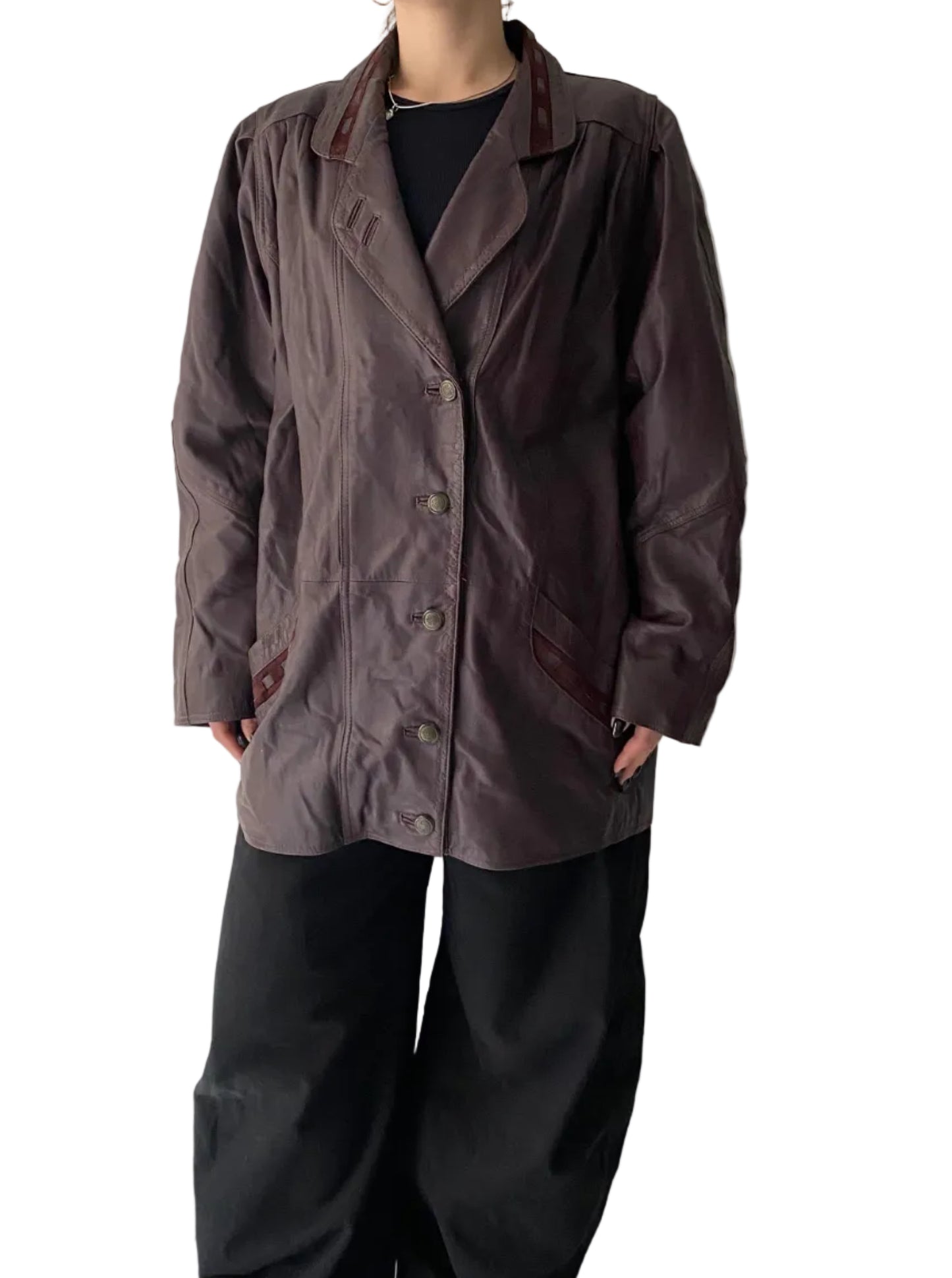 Real leather burgundy coat