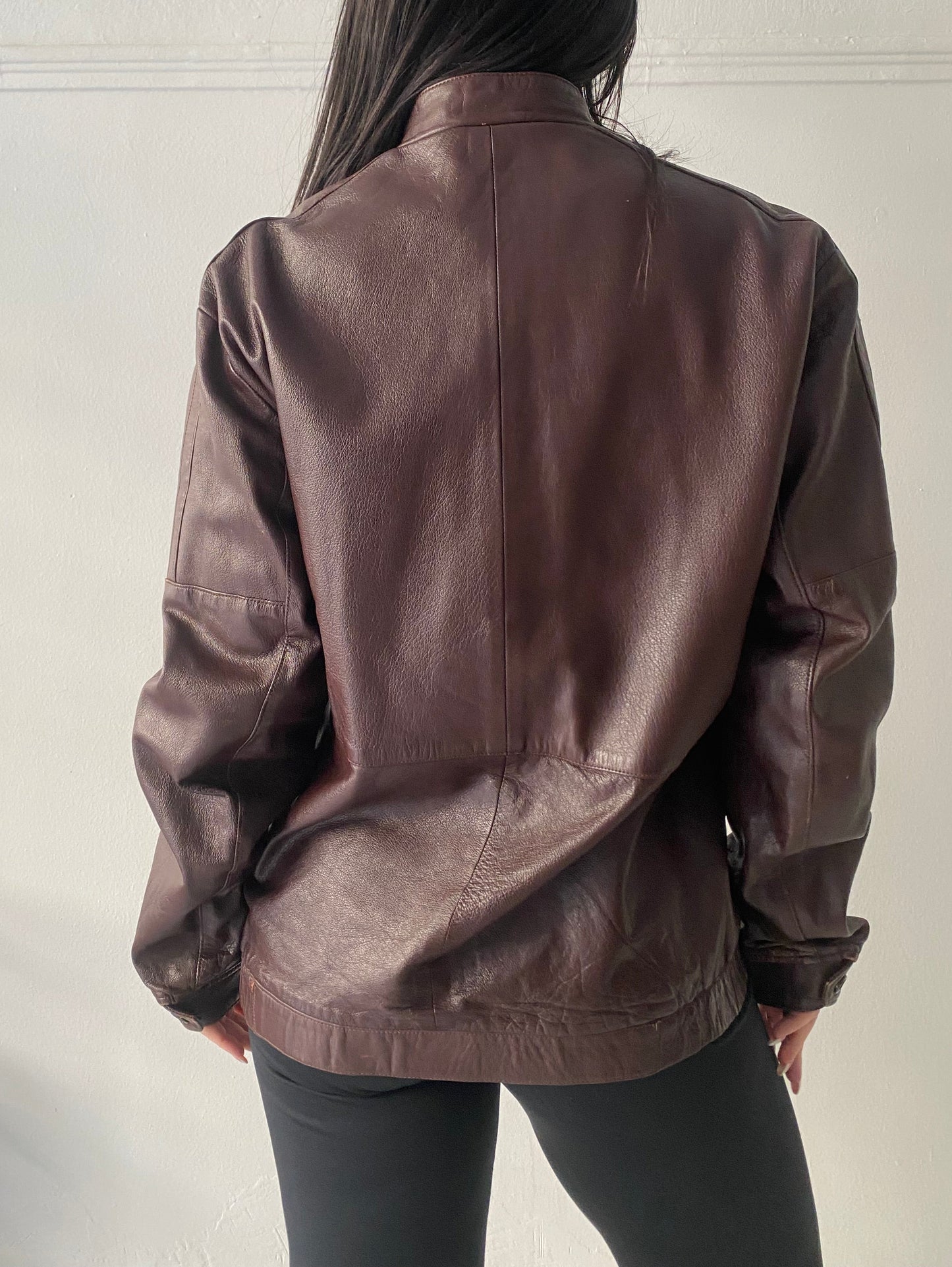 Dark brown/burgundy leather jacket
