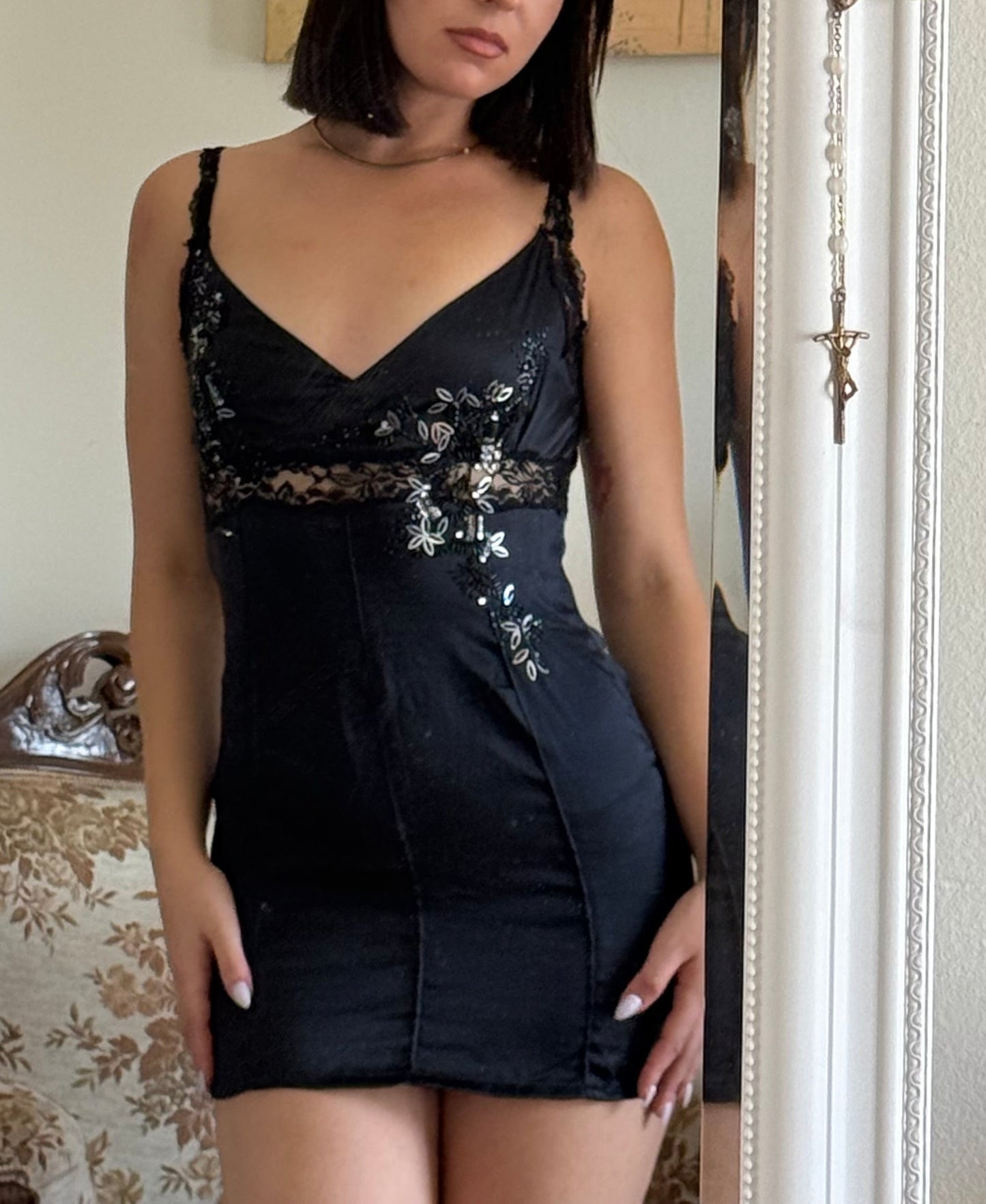Vintage lace mini dress with beaded details