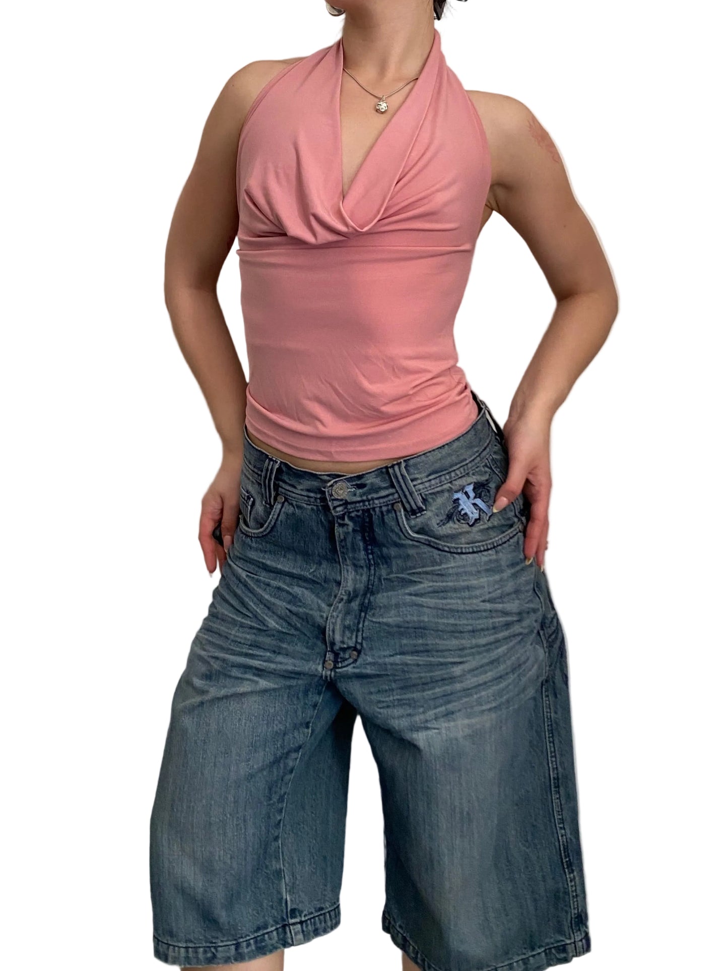 Y2k pink open back top
