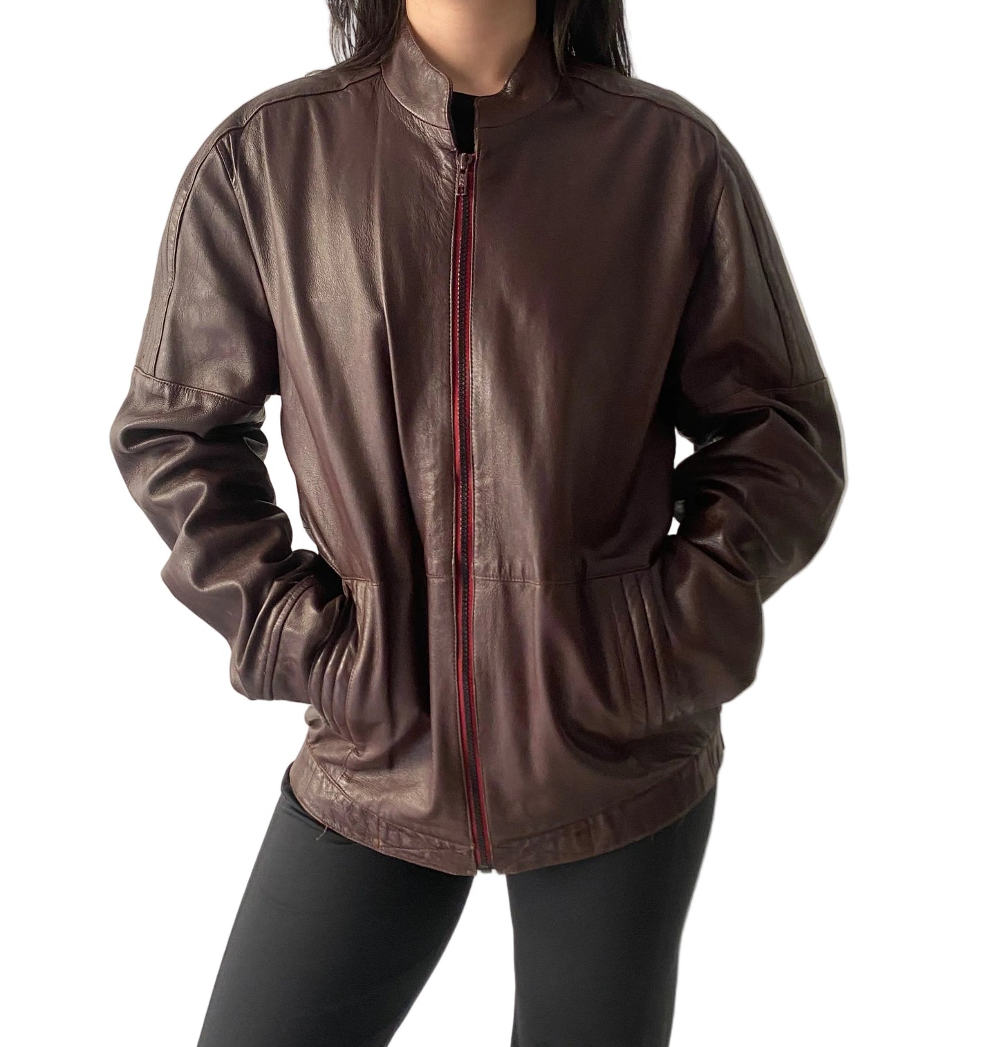 Dark brown/burgundy leather jacket