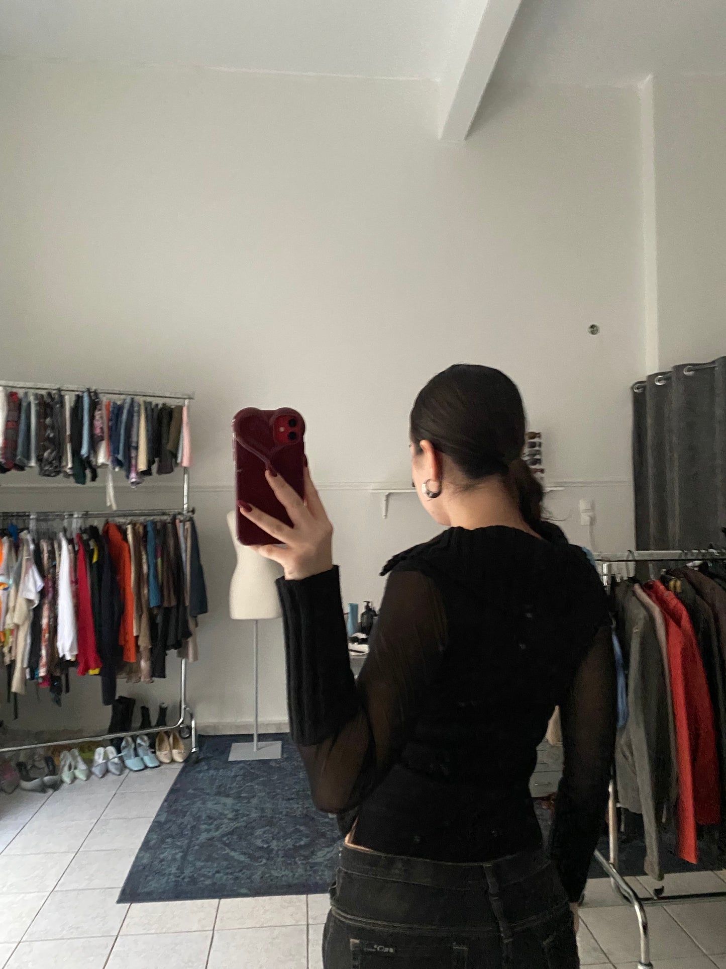 Black knit zip up with see through sleeves