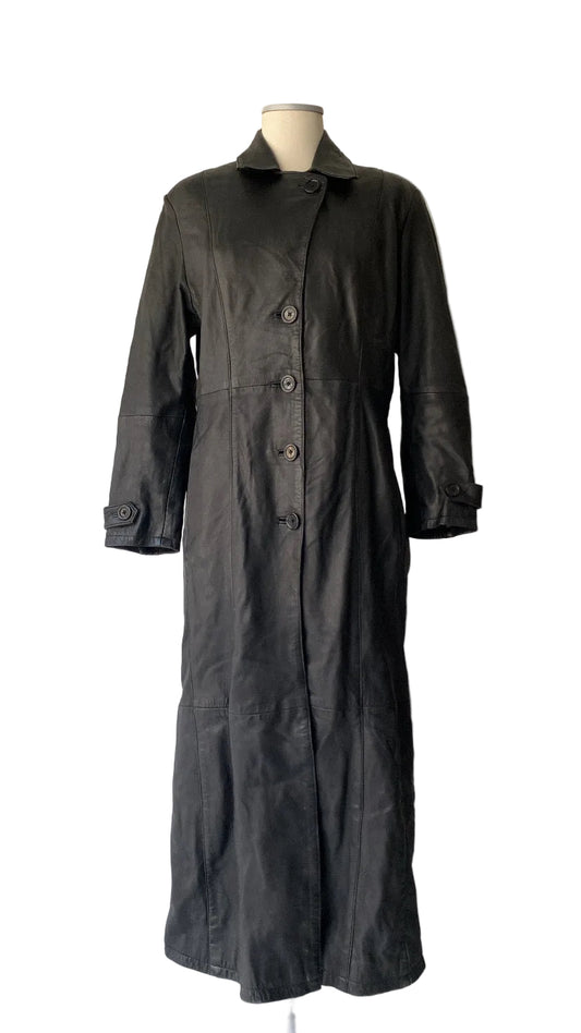 Vintage leather long black coat