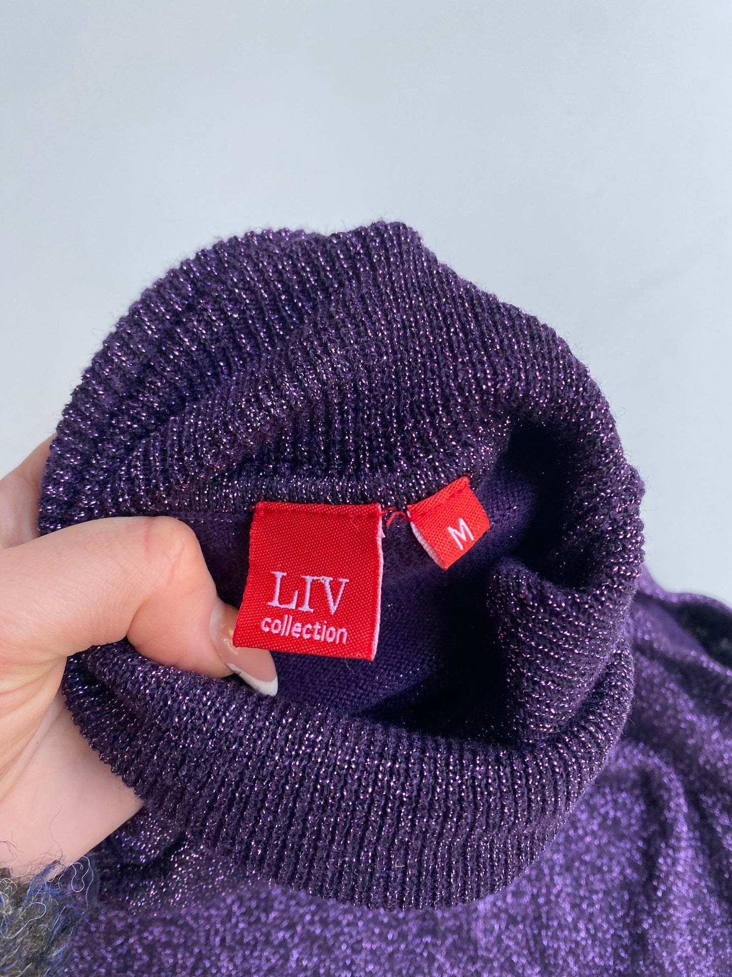Purple sparkly turtleneck top