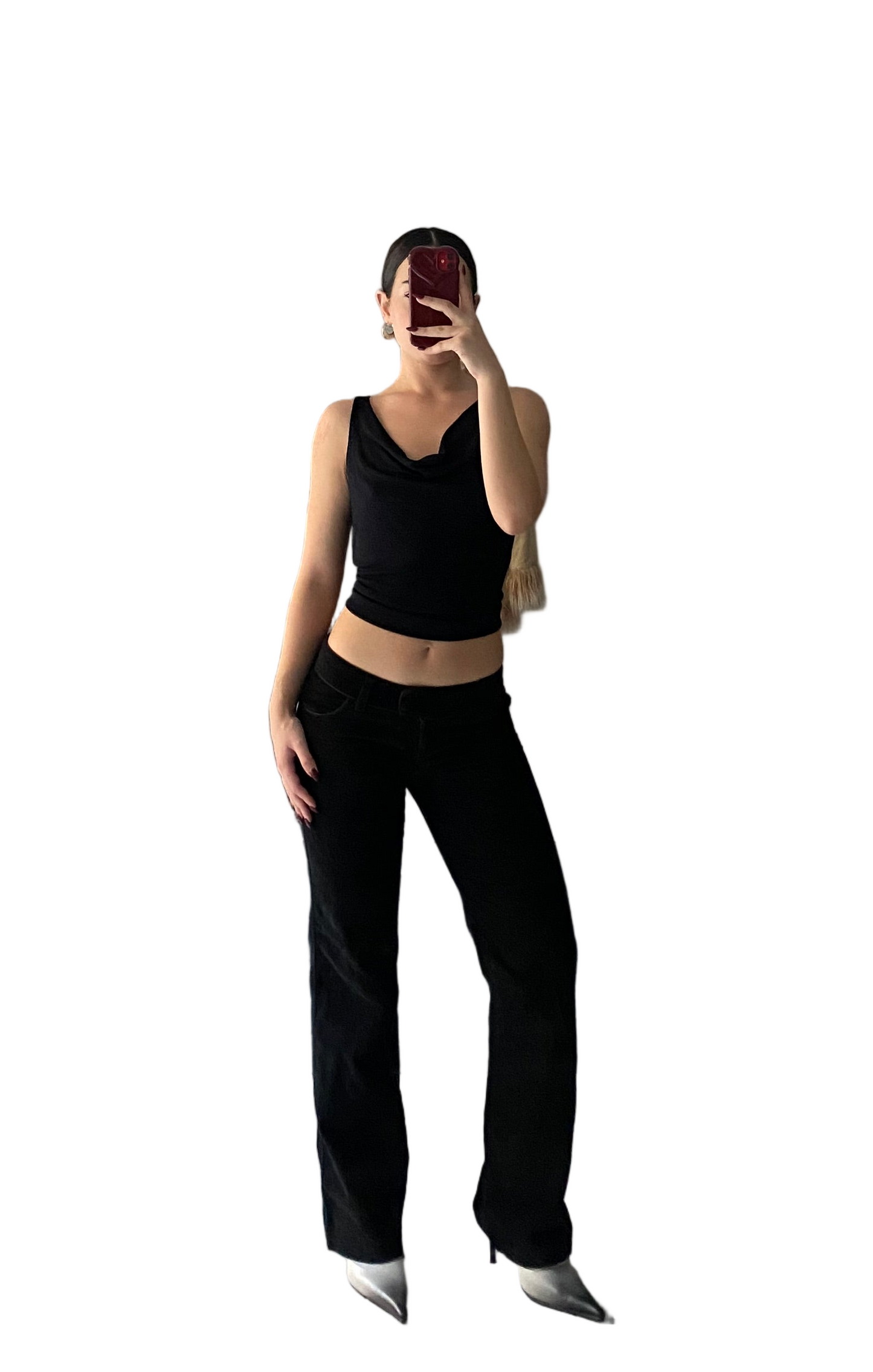 Black corduroy low waisted pants