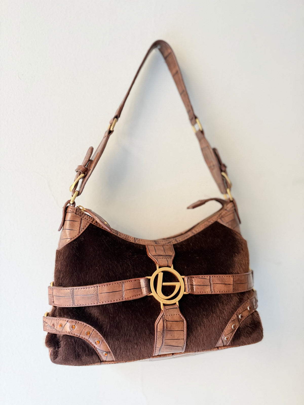 One of a kind Blu Byblos faux fur shoulder bag