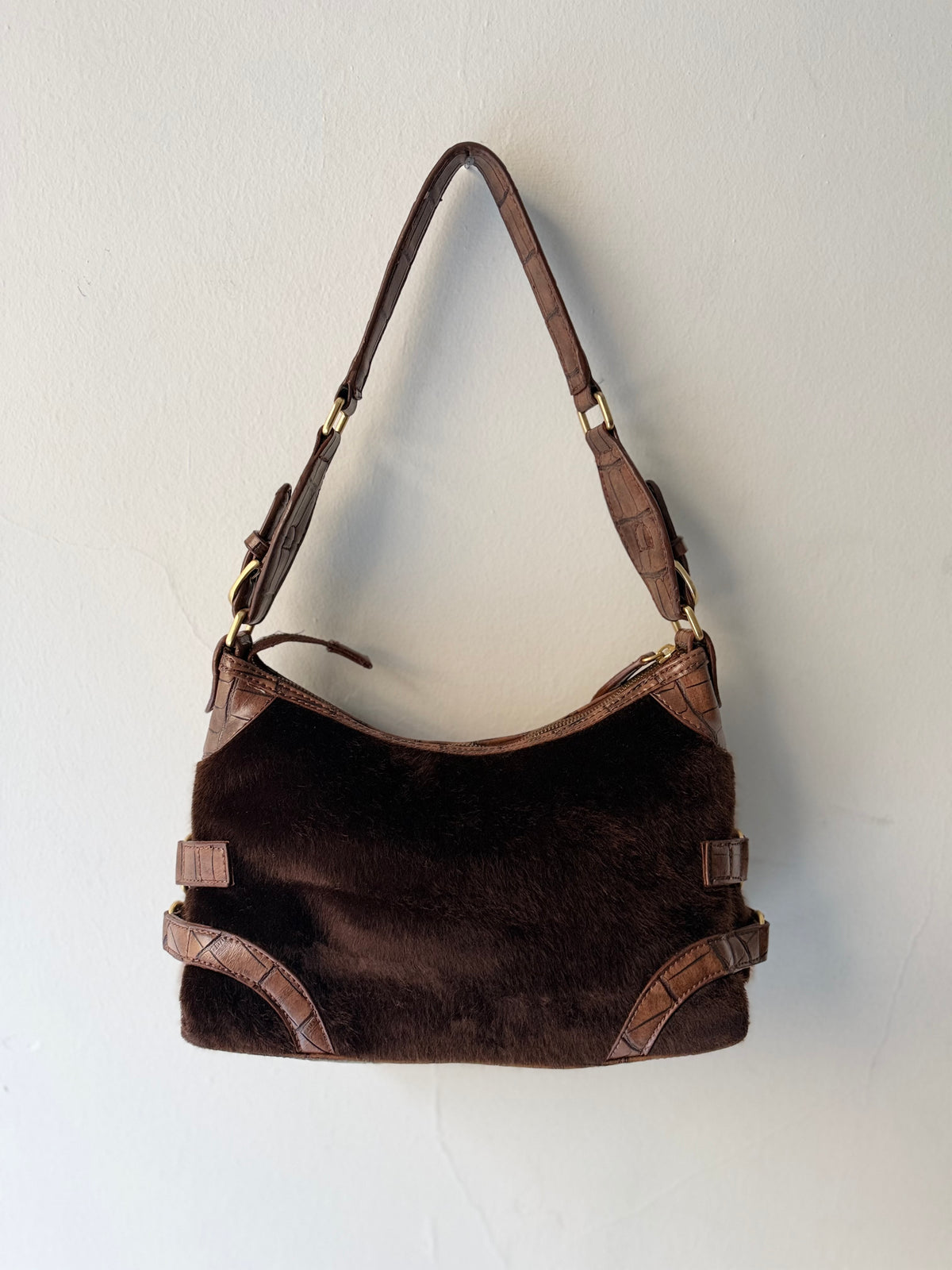 One of a kind Blu Byblos faux fur shoulder bag