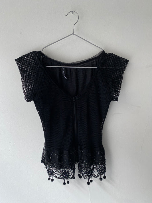 Vintage semi sheer zip up top