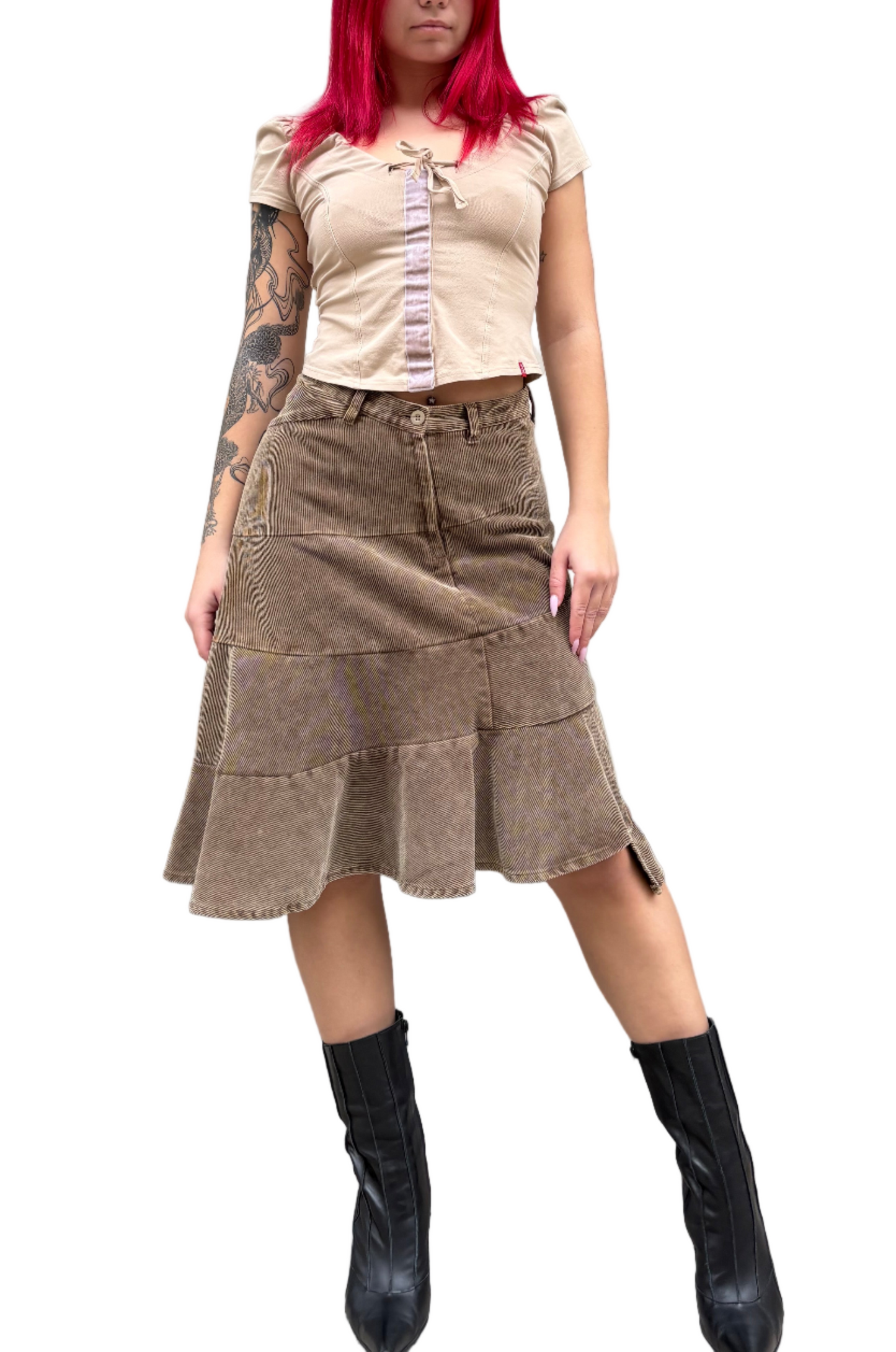 Camel brown asymmetrical midi skirt