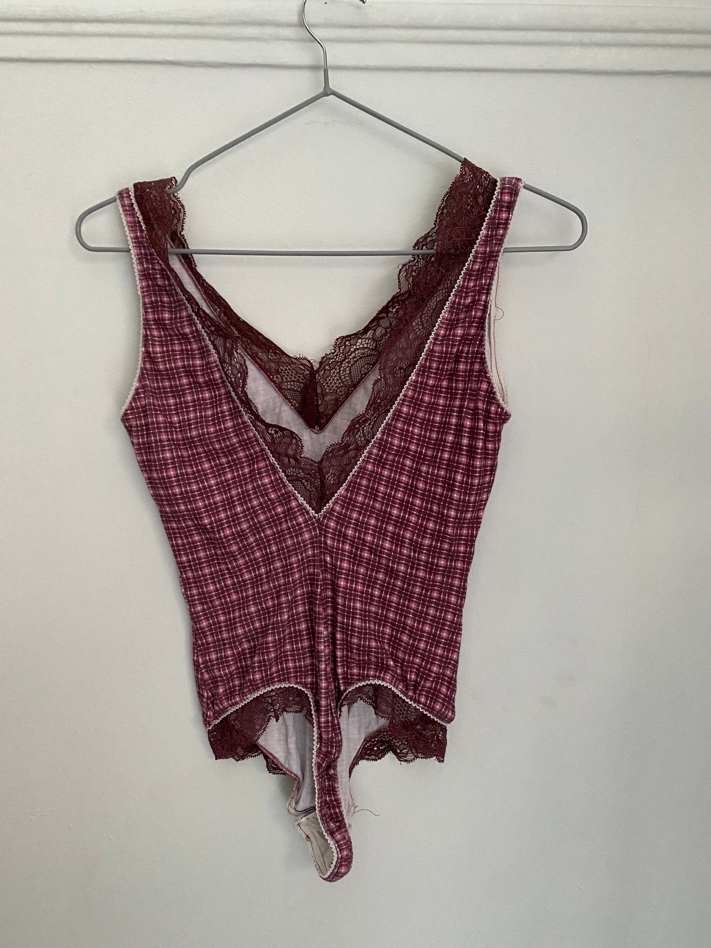 Vintage checkered lace bodysuit