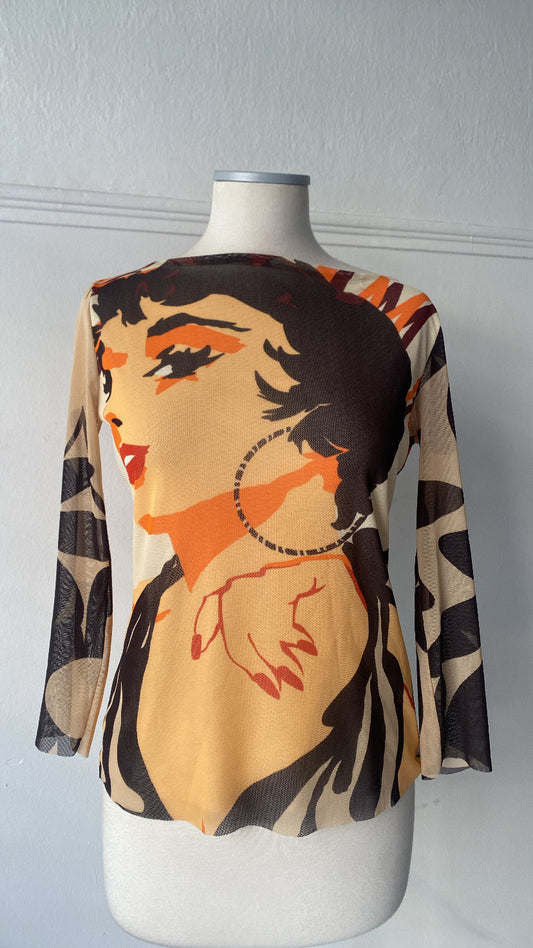 Vintage face print long sleeve top