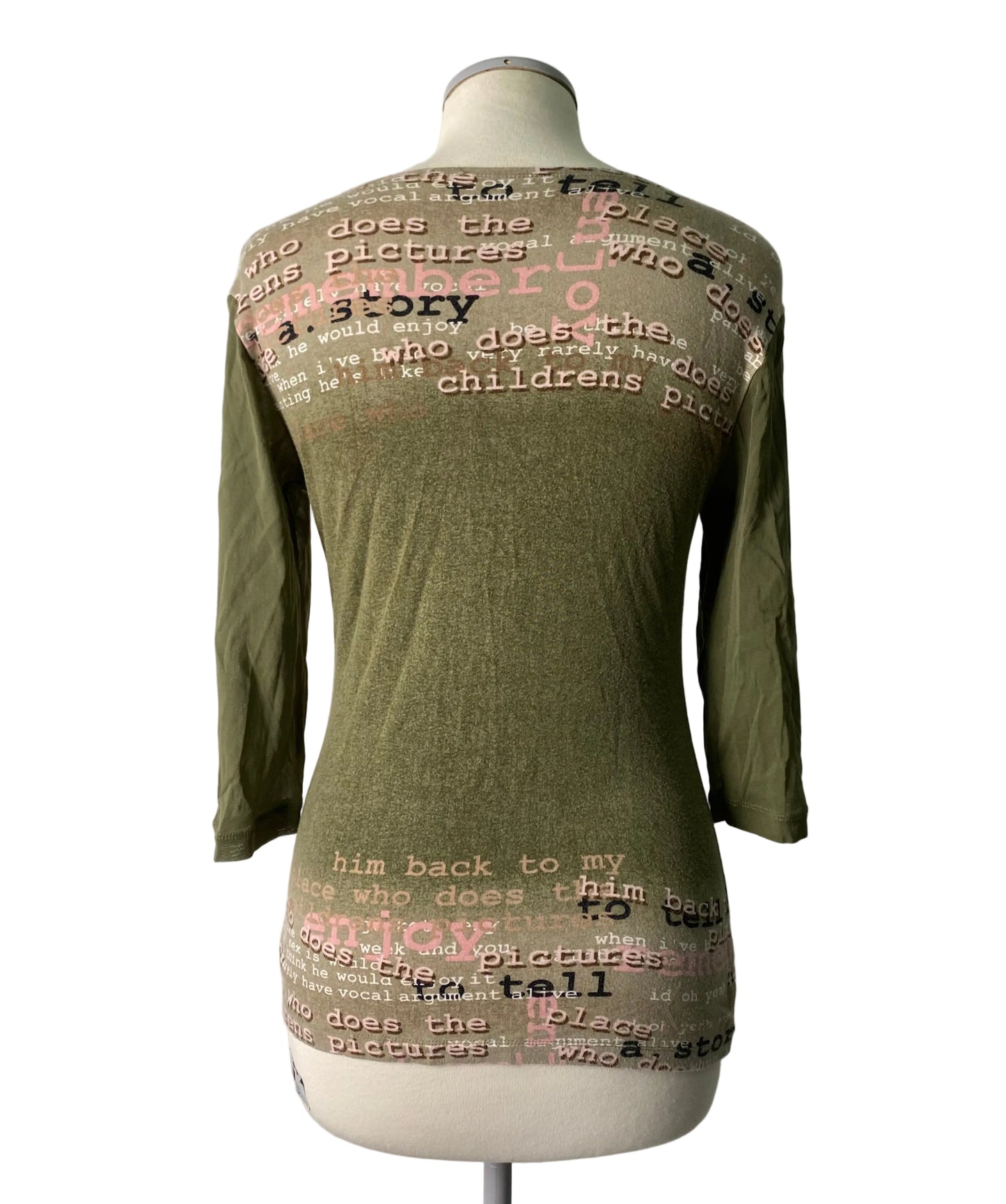 Y2K khaki graphic long sleeve top
