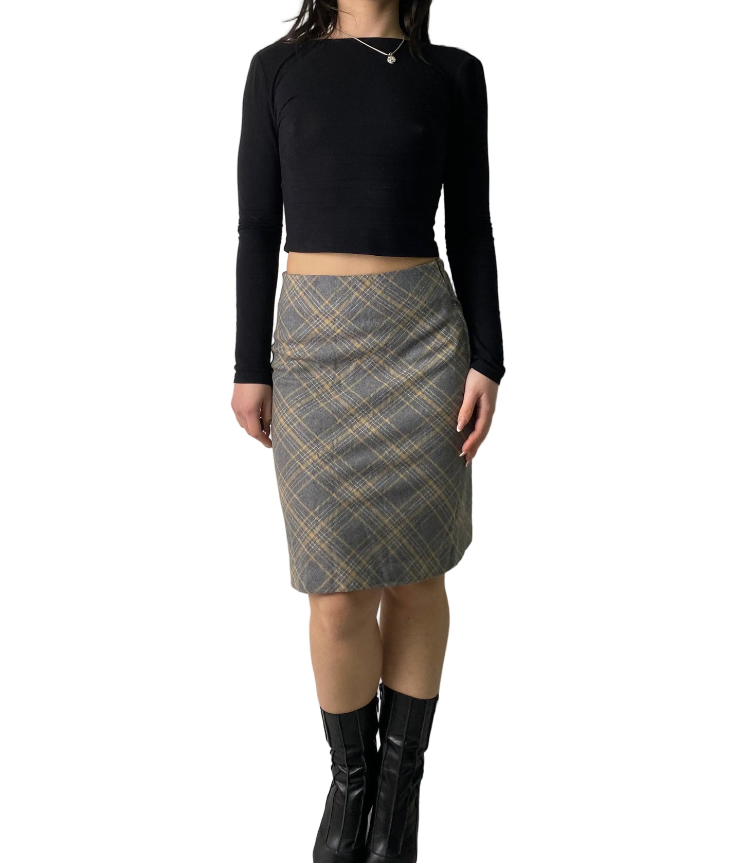 Vintage plaid midi skirt