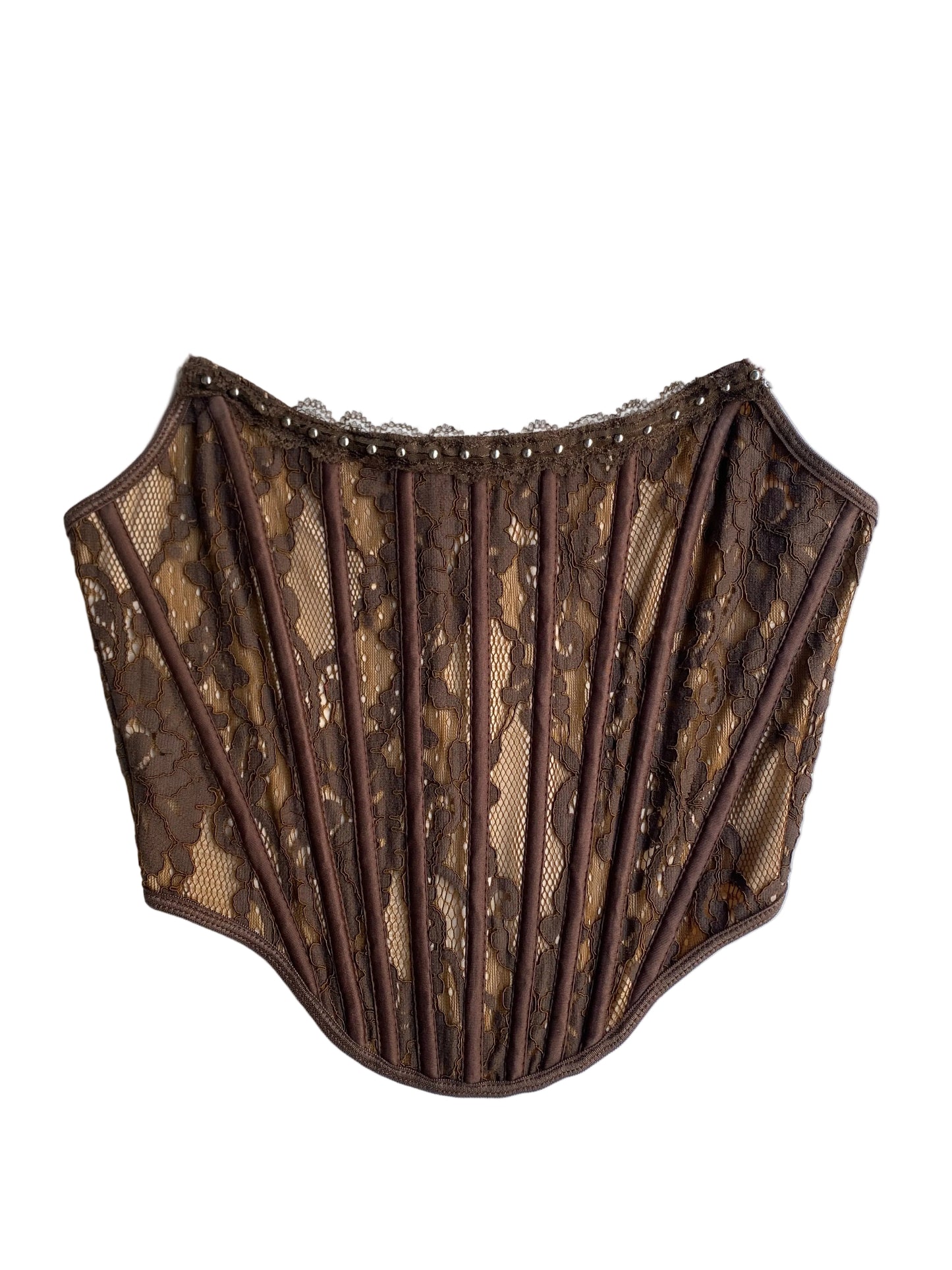 Brown lace strapless corset