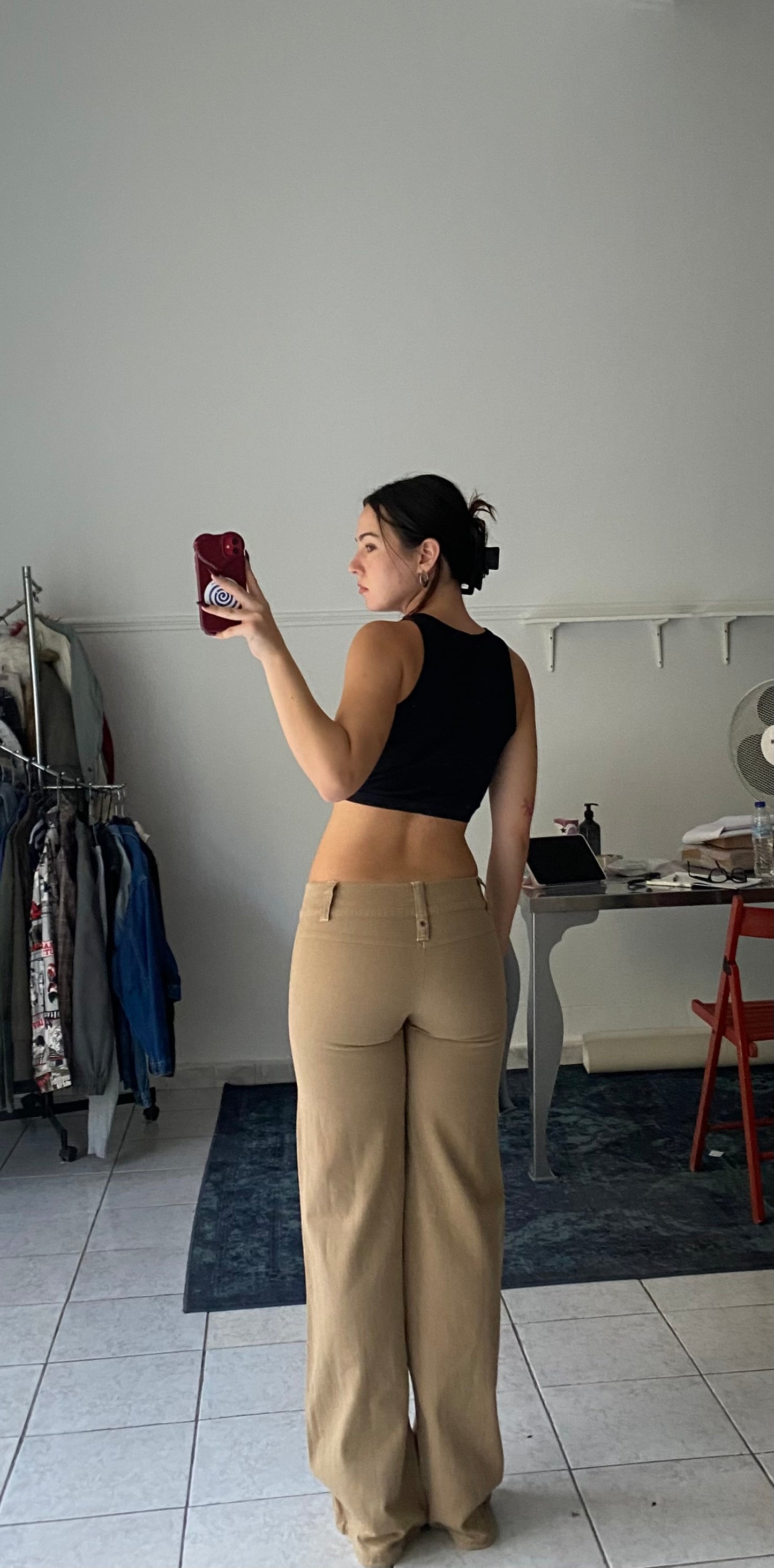 Wide leg beige pants