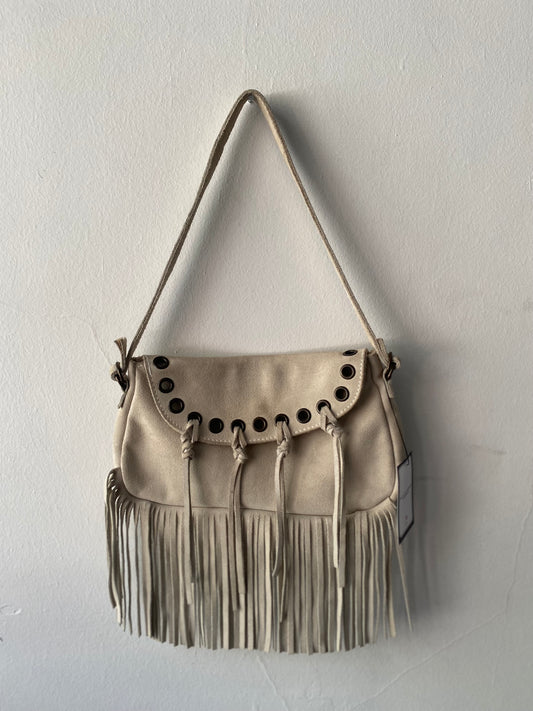 Beige western leather shoulder bag