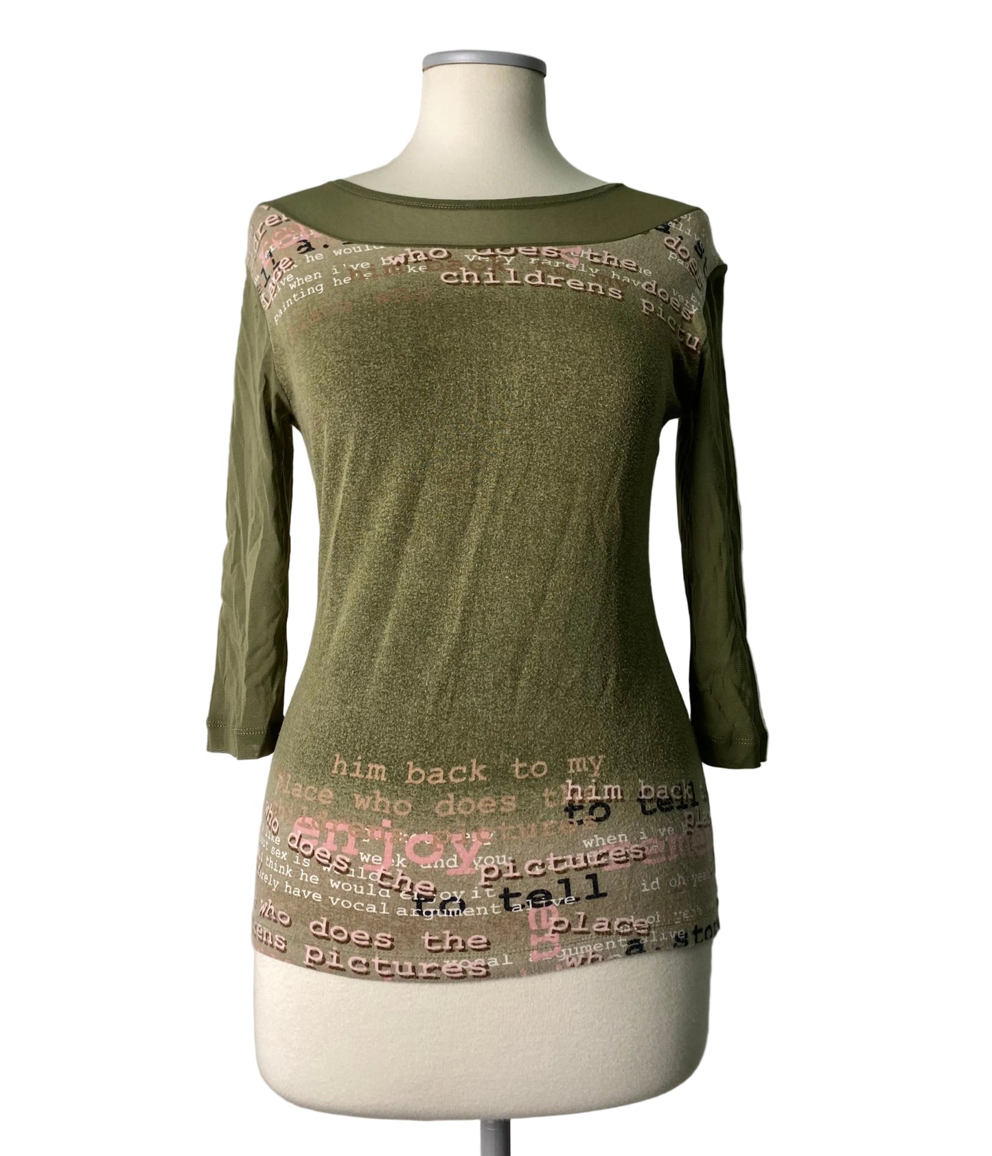 Y2K khaki graphic long sleeve top