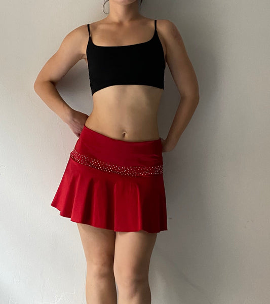 Deadstock deep red mini skirt with rhinestones
