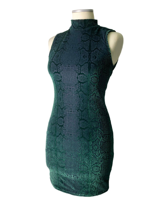 Velvet snake print turtleneck dress