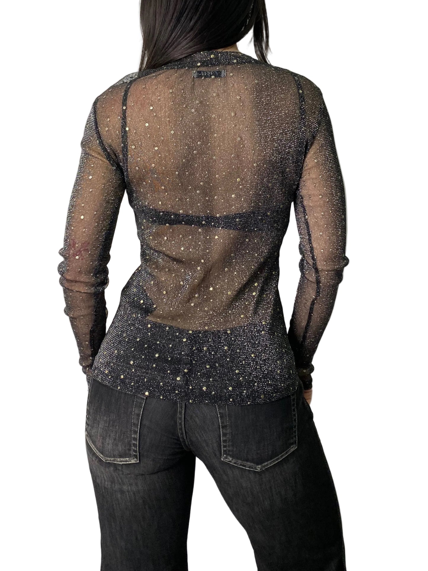 Sheer long sleeve with rhinestones