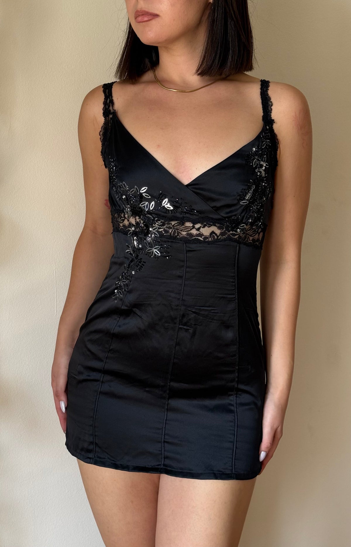Vintage lace mini dress with beaded details
