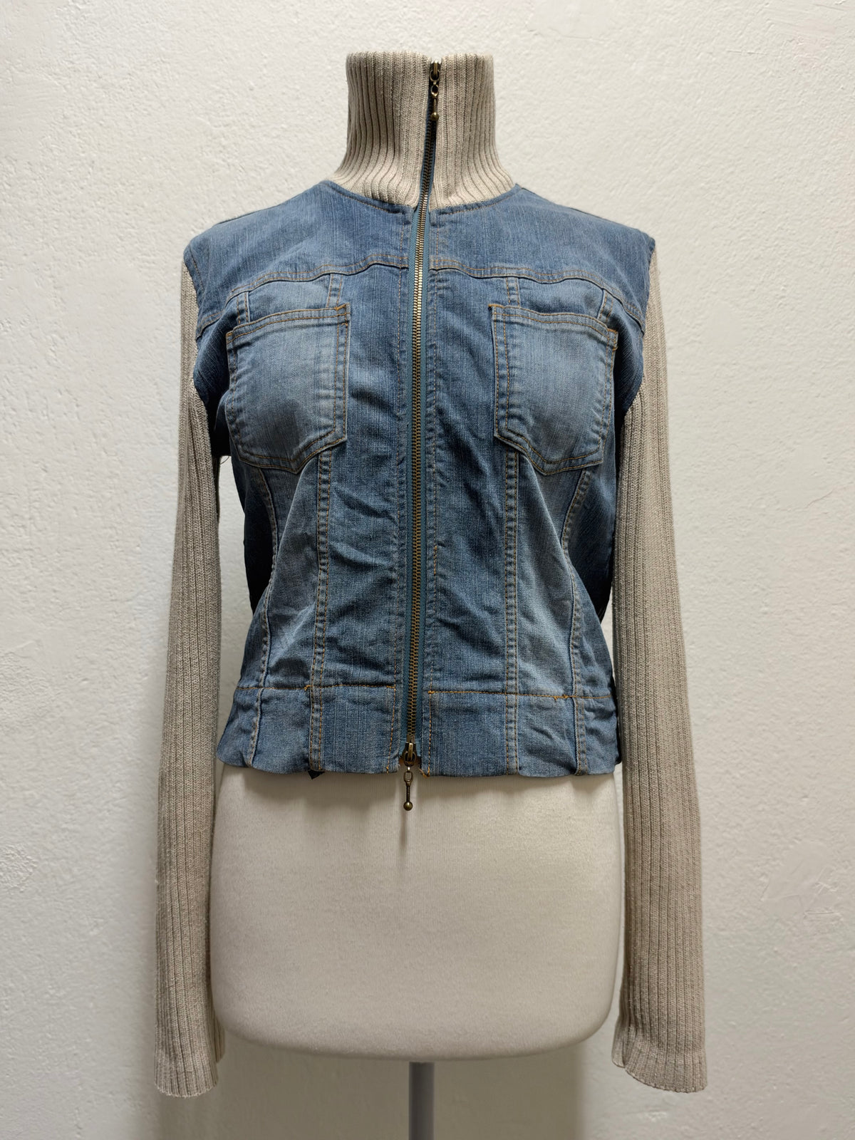 Y2K Denim & Knit Zip Up Jacket