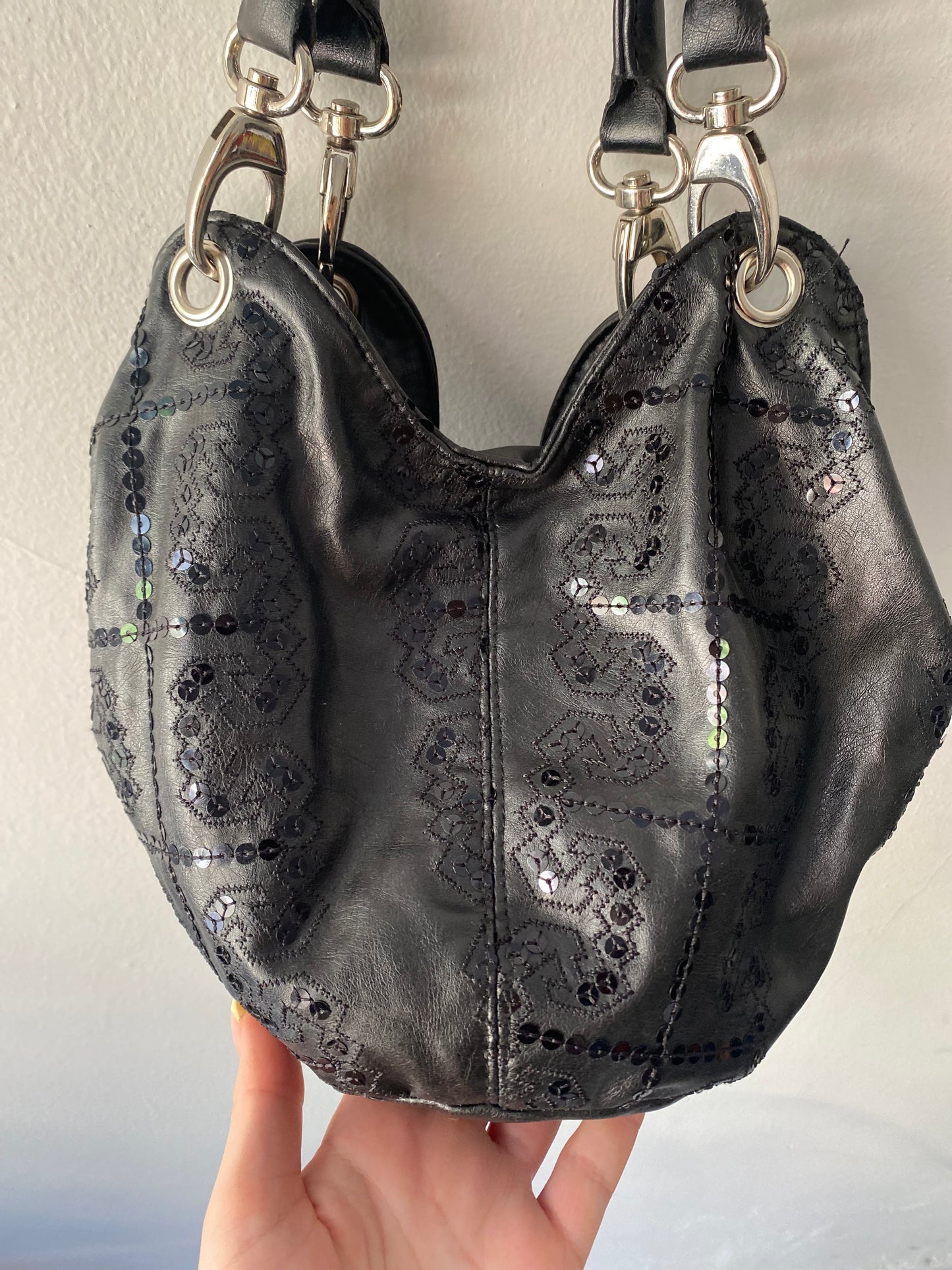 Black sequin hand bag