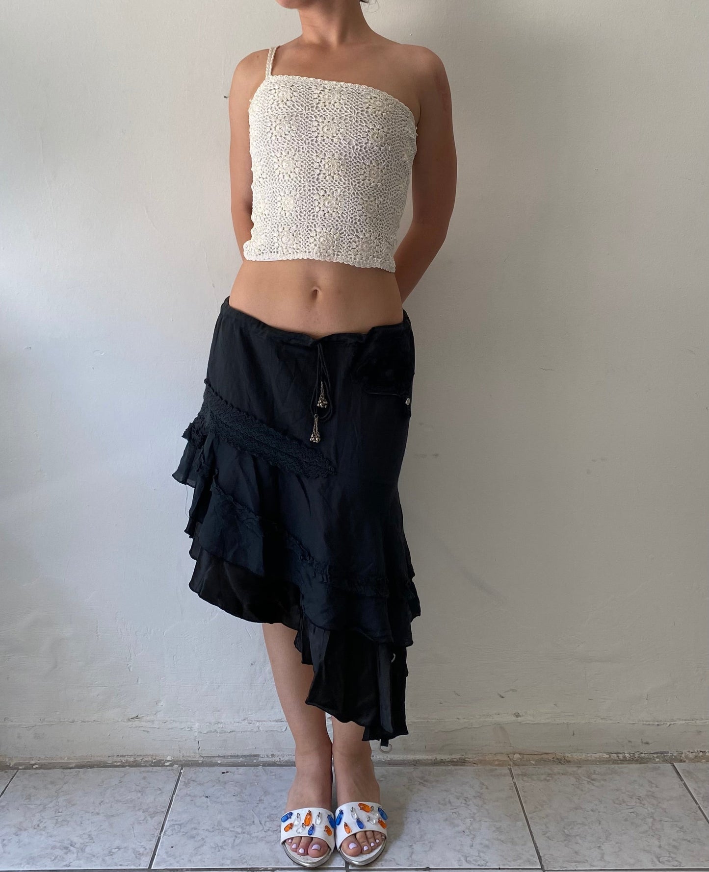 Vintage mermaid one shoulder knit top