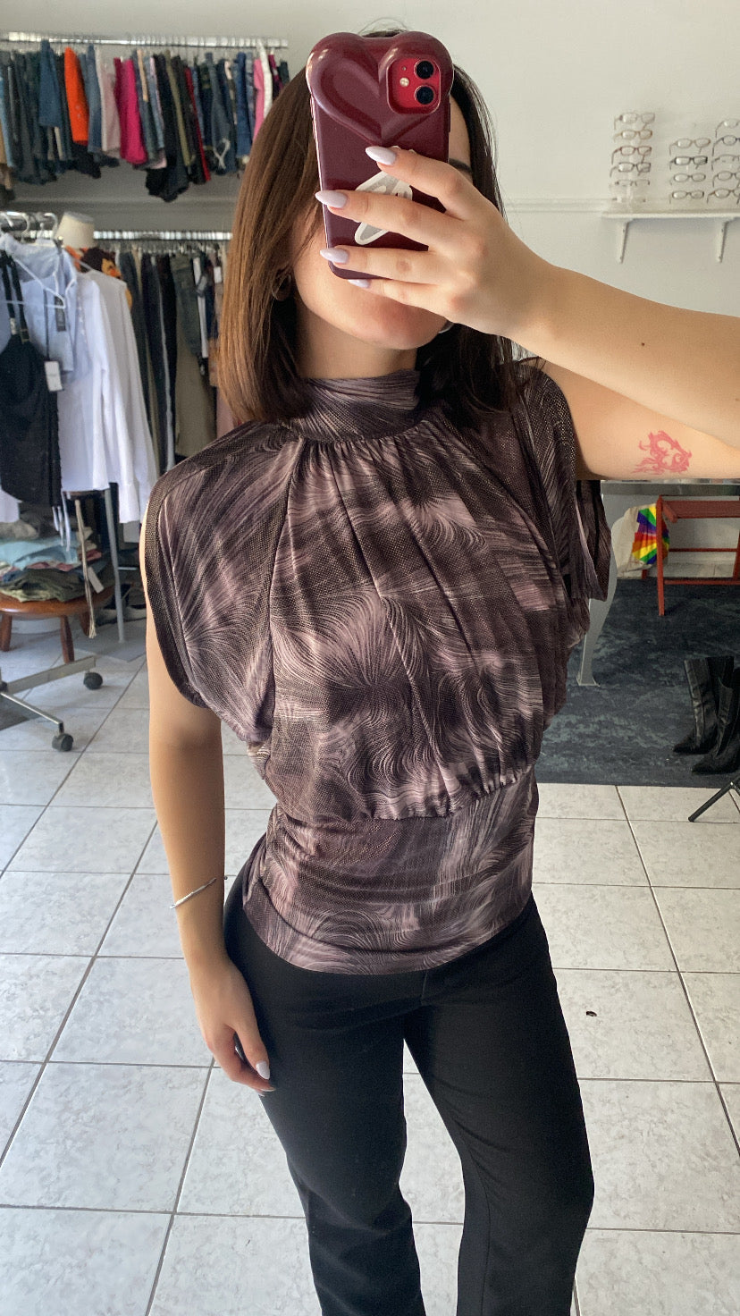 One of a kind abstract high neck top