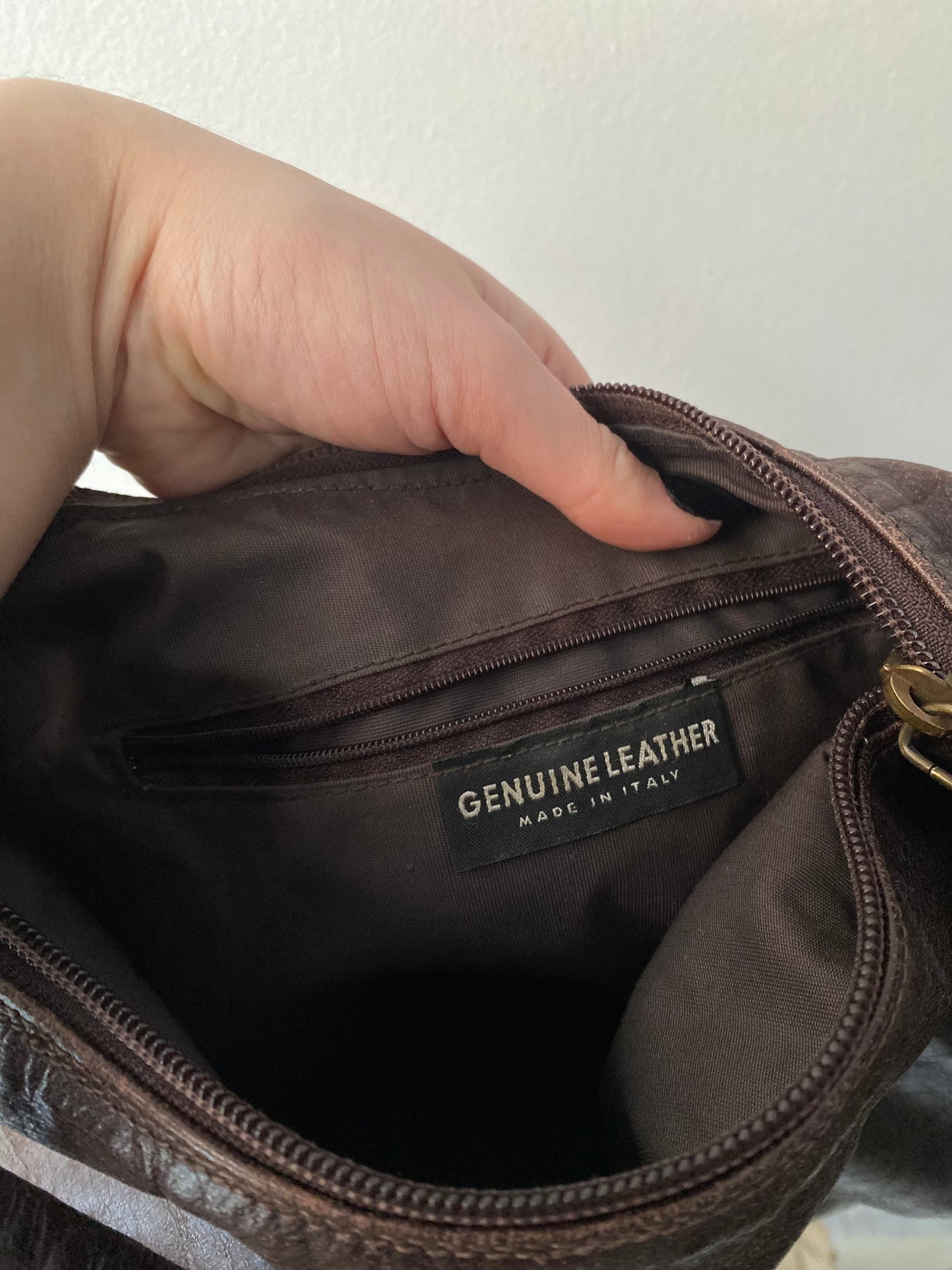 Genuine leather chocolate brown shoulder bag