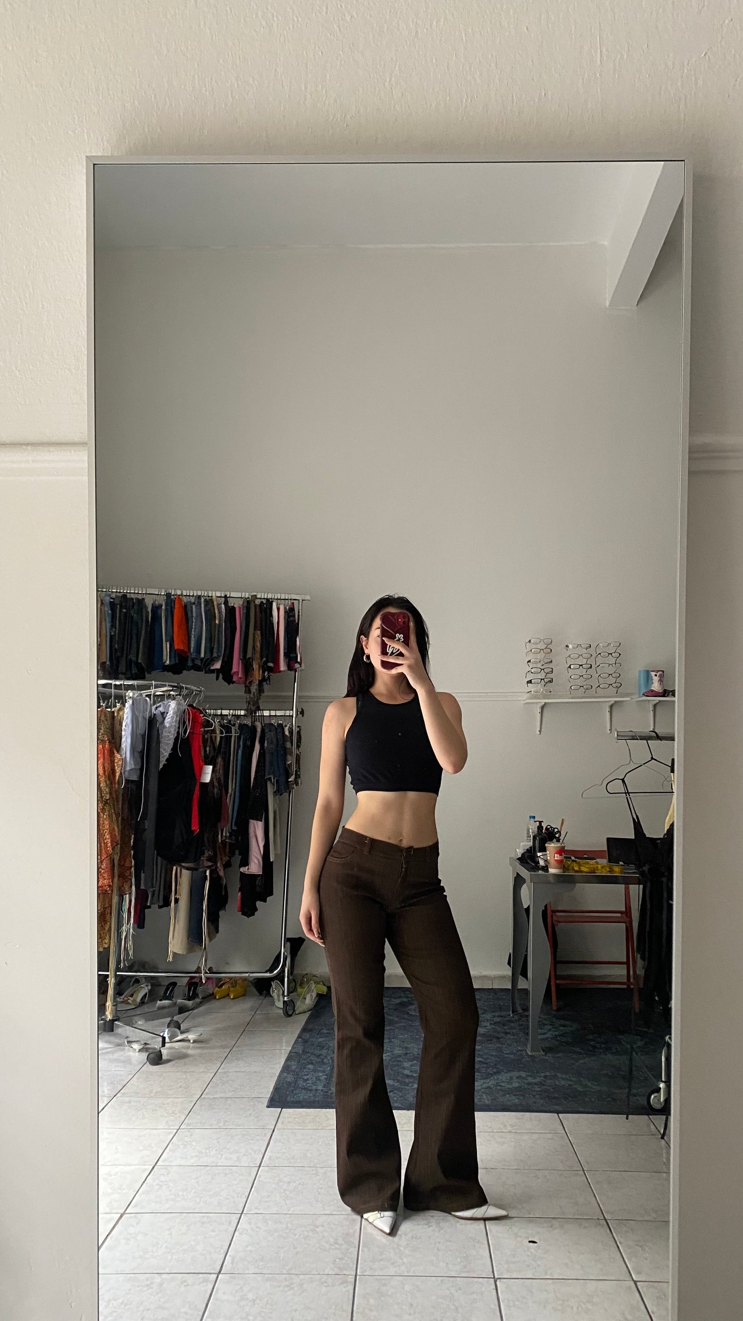 Brown stretchy flare pants